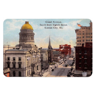Kansas City MO, Grand Ave., 1911 Vintage Postcard Magnet