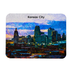 Kansas City Oil Paint Panorama View Vintage Magnet