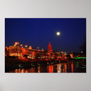 Kansas City Plaza Christmas Lights Under Full Moon Poster