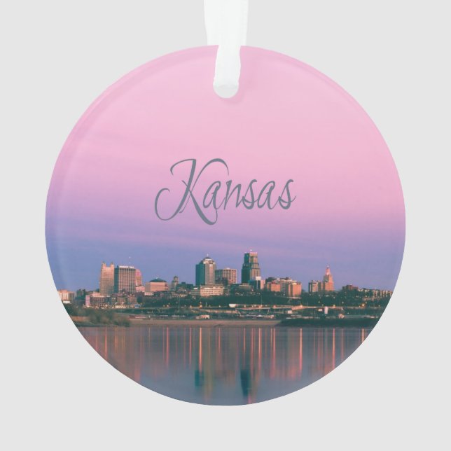 Kansas City Sky Line Sunset Ornament (Back)