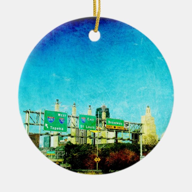 Kansas City Skyline Ceramic Tree Decoration (Front)