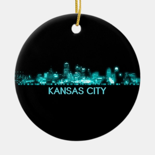 Kansas City Skyline Ceramic Tree Decoration (Front)