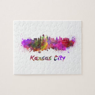 Kansas City skyline in watercolor Jigsaw Puzzle