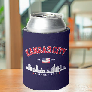 Kansas City Skyline Vintage American Flag Can Cooler