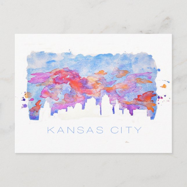 Kansas City Skyline Watercolor Postcard (Front)