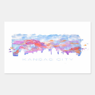 Kansas City Skyline Watercolor Rectangular Sticker