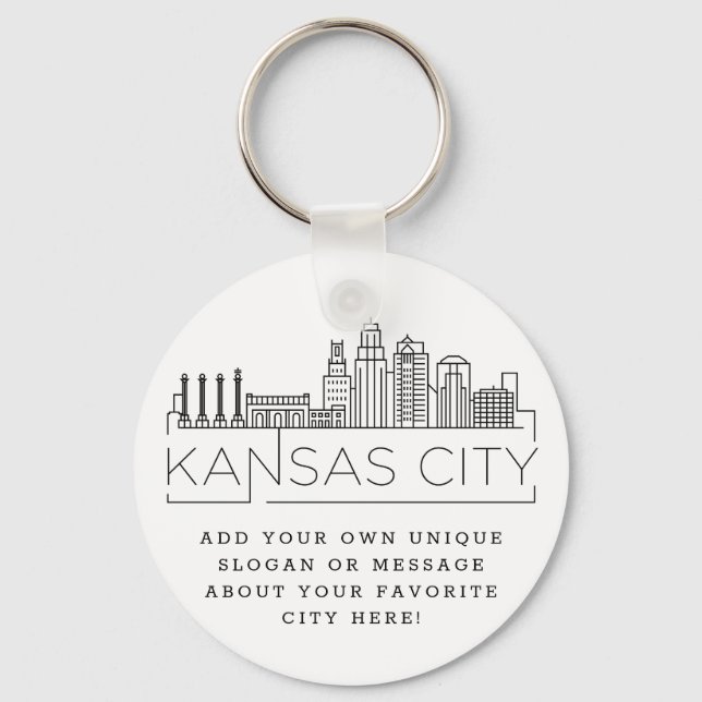 Kansas City Stylised Skyline | Custom Slogan Key Ring (Front)