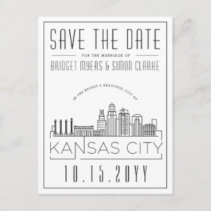 Kansas City   Stylised Skyline Save the Date Postcard