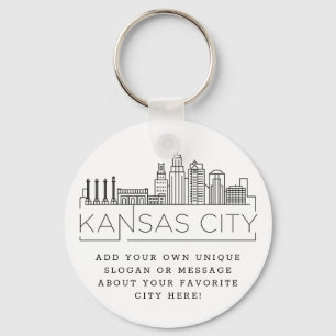 Kansas City Stylized Skyline   Custom Slogan Key Ring