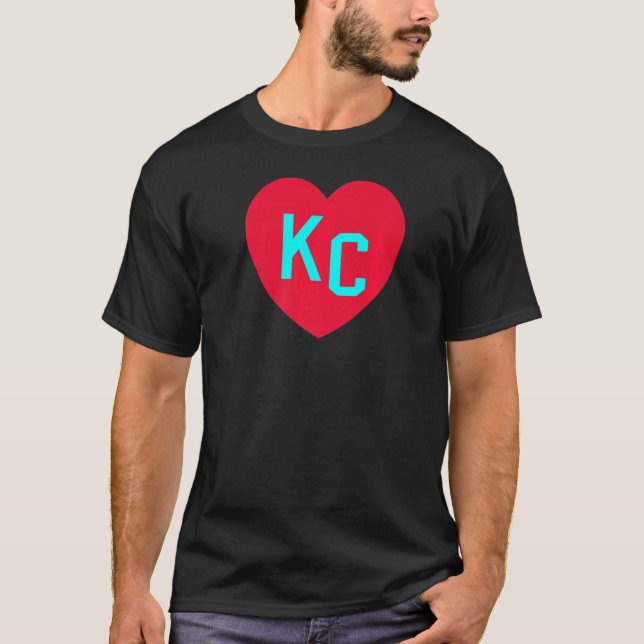 Kansas City Teal BlueRed Heart KC Love Letters Kan T-Shirt (Front)