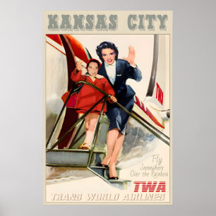 Kansas City TWA Trans World Airlines New Retro Poster