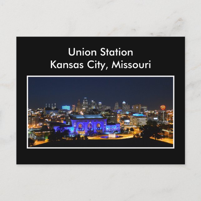 Kansas City Union Station in Blue Postcard (Front)