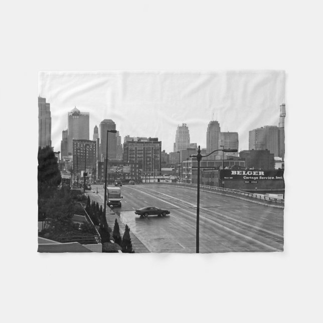 Kansas City Urban Skyline, Black and White Photo Fleece Blanket (Front (Horizontal))