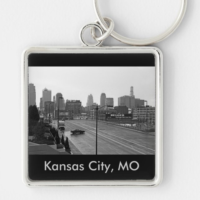 Kansas City Urban Skyline, Black and White Photo Key Ring (Front)