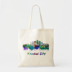 Kansas City V2 skyline in watercolor Tote Bag