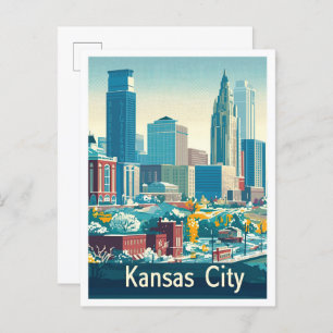 Kansas City Vintage Travel Illustration Postcard