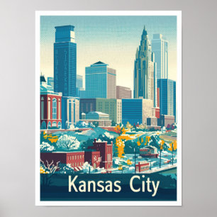 Kansas City Vintage Travel Illustration Poster