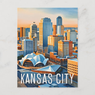 Kansas City Water colour Postcard