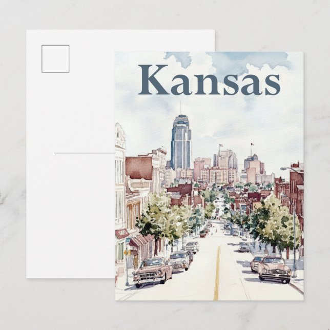 Kansas City Watercolor Painting Travel Postcard (Front/Back)