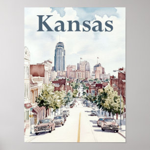 Kansas City Watercolor Painting Travel Poster