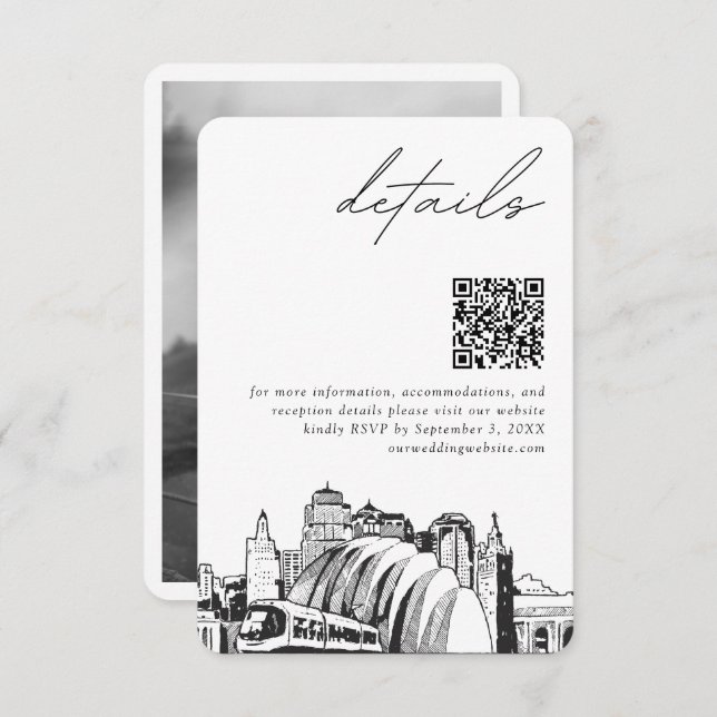 Kansas City Wedding Modern Details QR Code Enclosure Card (Front/Back)
