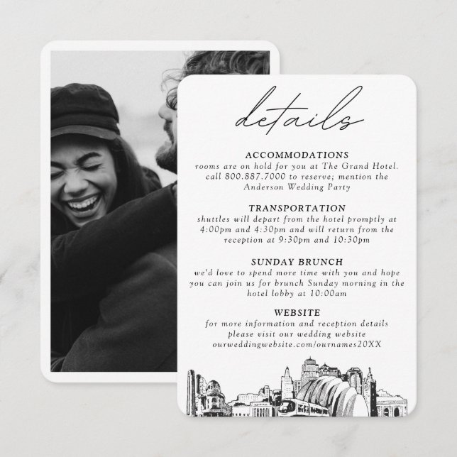Kansas City Wedding Vertical Details Enclosure Card (Front/Back)