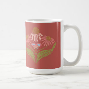 Kansas Cone Flowers 15 oz, Pink, Coral, Green Coffee Mug