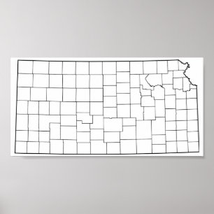 Kansas Counties Blank Outline Map Poster