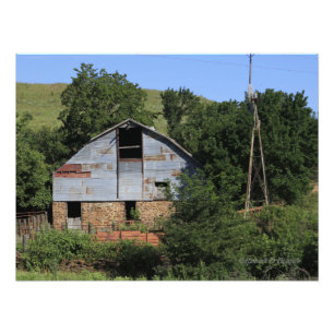 Kansas  Country  Barn  with a Farm Windmill Photo Print