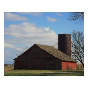 Kansas Country Red Barn with Blue sky Photo Print