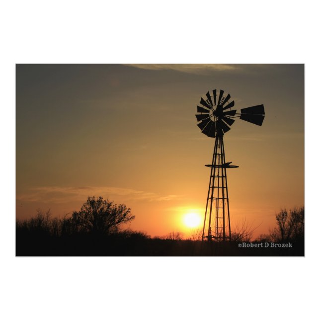 Kansas Country Sunset with Windmill Silhouette Photo Print (Front)