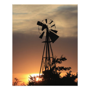 Kansas Country Windmill with clouds, Photo Print