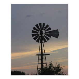 Kansas Country Windmill with clouds, Photo Print