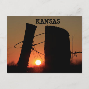 Kansas Fence Line Sunset Post Card
