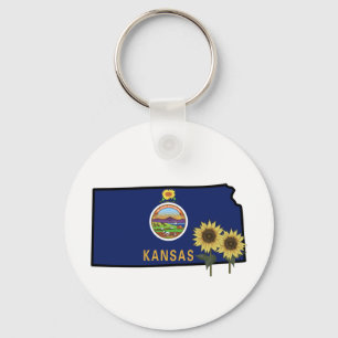 Kansas Flag with State Flower Wild Sunflower Key Ring