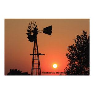 Kansas Golden Sunset  Windmill Photo Enlargement Print