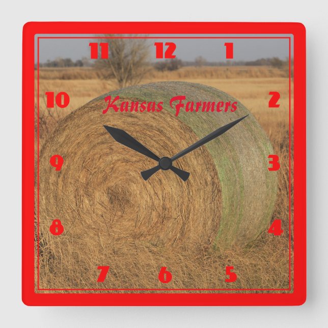 Kansas Hay Bale Square Wall Clock (Front)