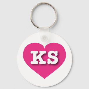 Kansas Hot Pink Heart - I love KS Key Ring
