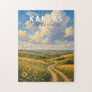 Kansas Illustration Travel Art Vintage Jigsaw Puzzle