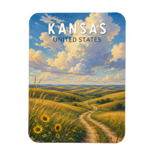 Kansas Illustration Travel Art Vintage Magnet