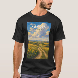 Kansas Illustration Travel Art Vintage T-Shirt