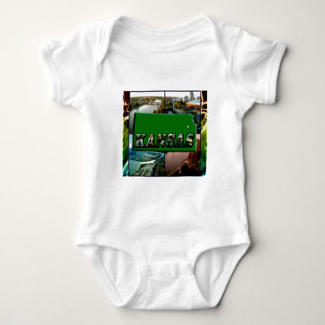 Kansas Map and Photos Baby Bodysuit (Front)