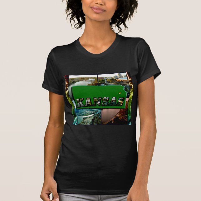 Kansas Map and Photos T-Shirt (Front)