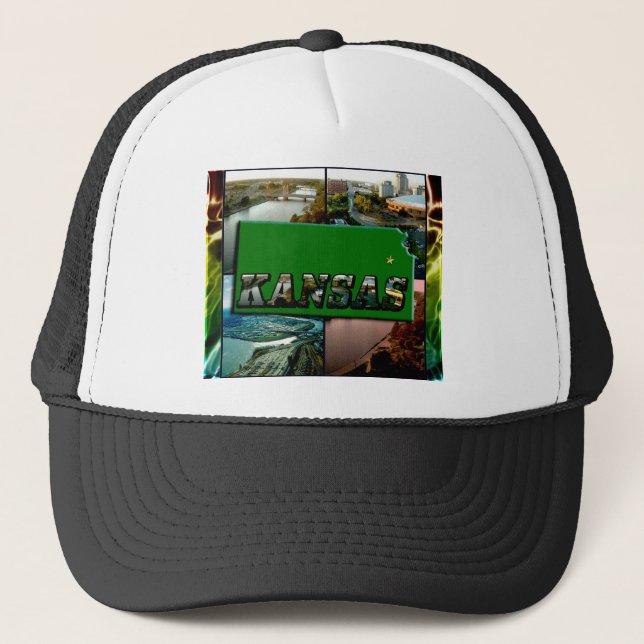 Kansas Map and Photos Trucker Hat (Front)