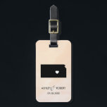 Kansas Map Wedding Luggage Tag, Couple's Name Tag<br><div class="desc">These state luggage tags make the perfect wedding gift tags or welcome bag tags. Tie it to your gift instead of a typical paper gift tag, and they can use it for months and years to come. Tags have a peach apricot watercolor background. To place the heart at the wedding...</div>