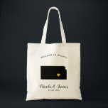 Kansas Map Wedding Welcome Tote Bag, Black & Gold<br><div class="desc">Wedding weekend welcome gift bag for out of town guests to your wedding,  featuring image of Kansas,  with gold heart.  Fill tote with your favourite goodies.</div>