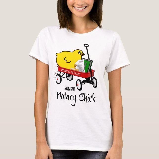 Kansas Mobile Notary Chick Red Wagon T-Shirt (Front)