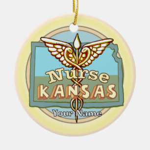 Kansas Nurse Caduceus Ceramic Tree Decoration