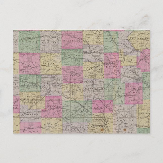 Kansas Official Topographical State Atlas Postcard (Front)