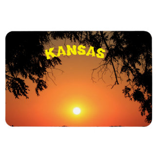 Kansas Orange Sunset with trees Square Magnet. Magnet